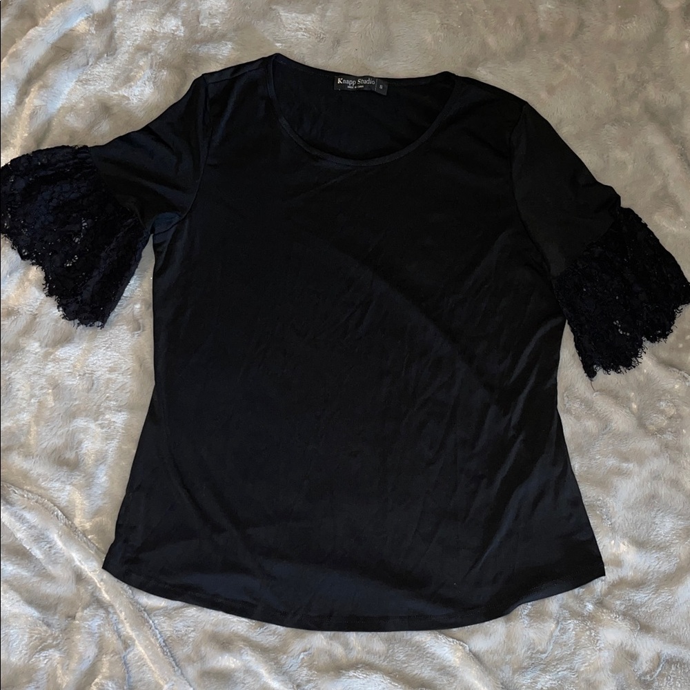 Knapp Studios Black Blouse - Lace Sleeve Detail, Size S